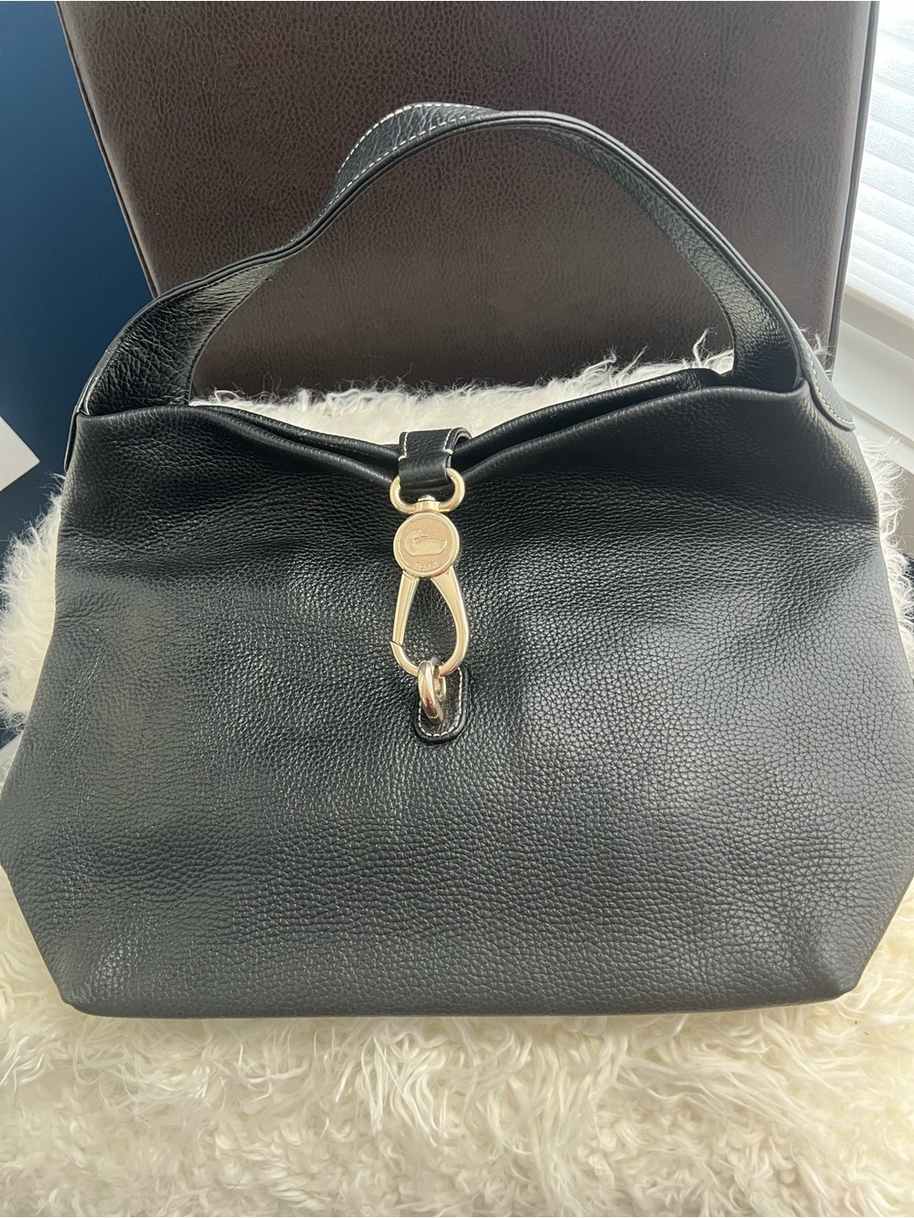 Dooney & Bourke Black Leather Hobo Shoulder Bag with Gold Hardware